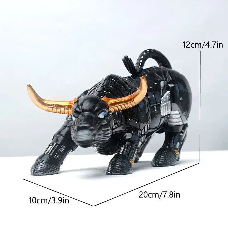 Black and gold metallic armored robotic bull figurine polished for decorbites gold wall street office decor