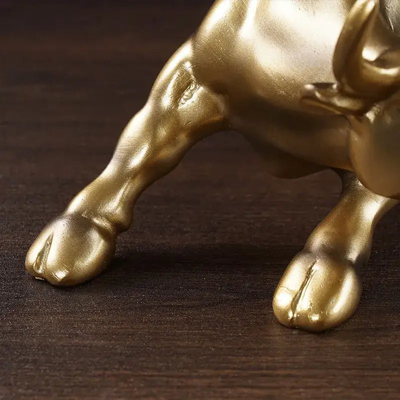 Polished gold wall street bull statue with detailed musculature and metallic finish for decorbites gold wall decor