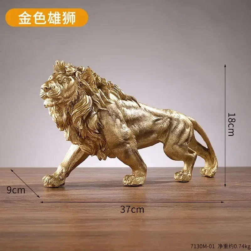 Polished golden lion king resin statue with detailed textured mane and muscular physique for home office decorbites decor