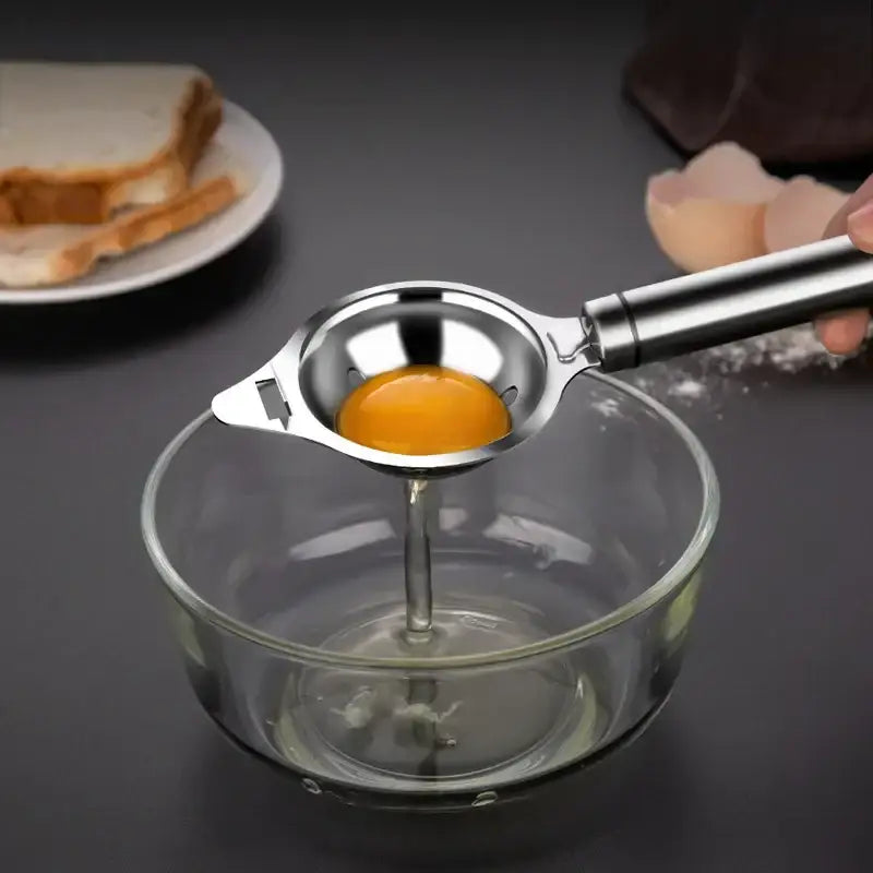 Polished stainless steel egg white separator with a sleek modern design for efficient egg white separation