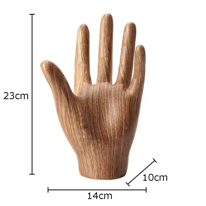 Polished wood grain hand palm sculpture wooden decorative hand palm sculpture 23cm tall for living room decor