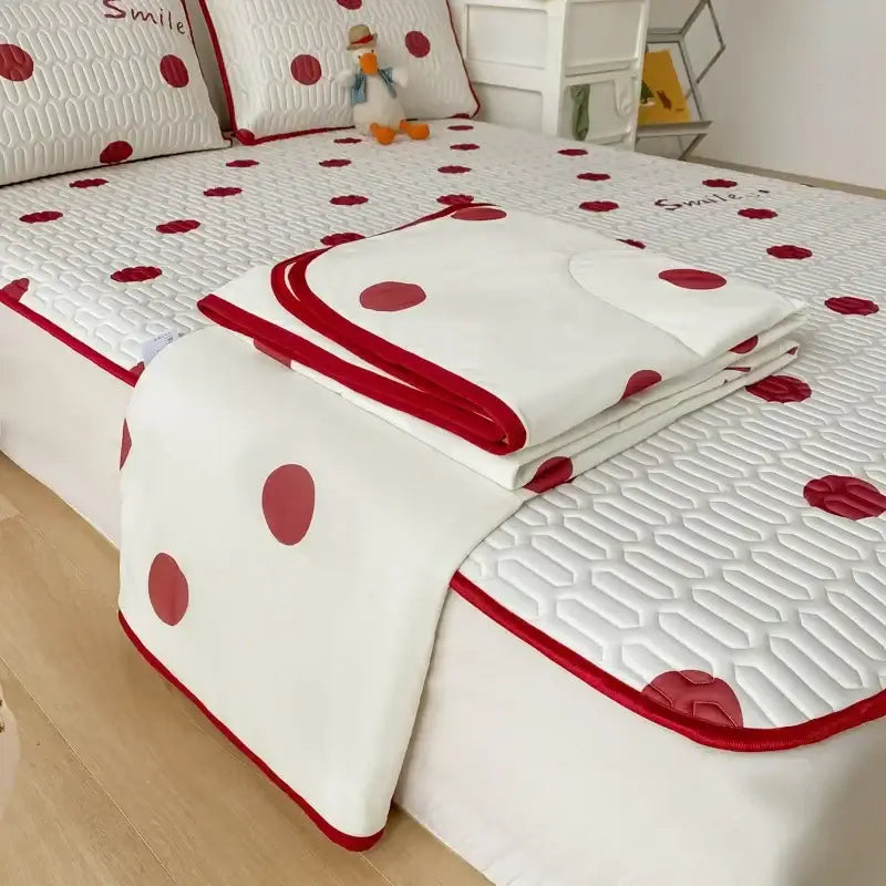 White and red polka dot quilted bed pad set with soft texture in polka dot smile cool comforter set bedroom bedding