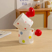 White ceramic mugs with colorful polka dots and red decorbites heart design ceramic handles set for kitchen use