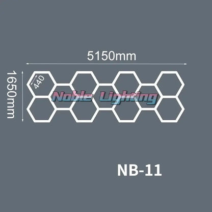 White hexagonal nb-11 led lights by noble lighting for garage workshop decor featuring geometric led lights design