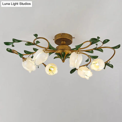 DecorBites™ DecorBites™ Pomegranate Flower Flushmount Glass Ceiling Light - 6-Head Semi Flush Mount for Dining Room