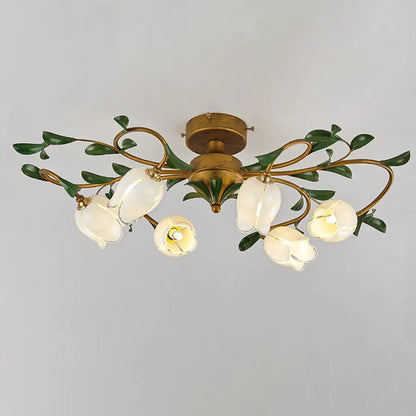 DecorBites™ DecorBites™ Pomegranate Flower Flushmount Glass Ceiling Light - 6-Head Semi Flush Mount for Dining Room