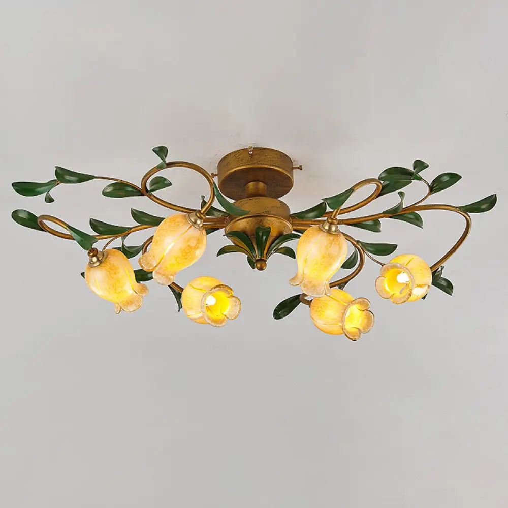 DecorBites™ DecorBites™ Pomegranate Flower Flushmount Glass Ceiling Light - 6-Head Semi Flush Mount for Dining Room