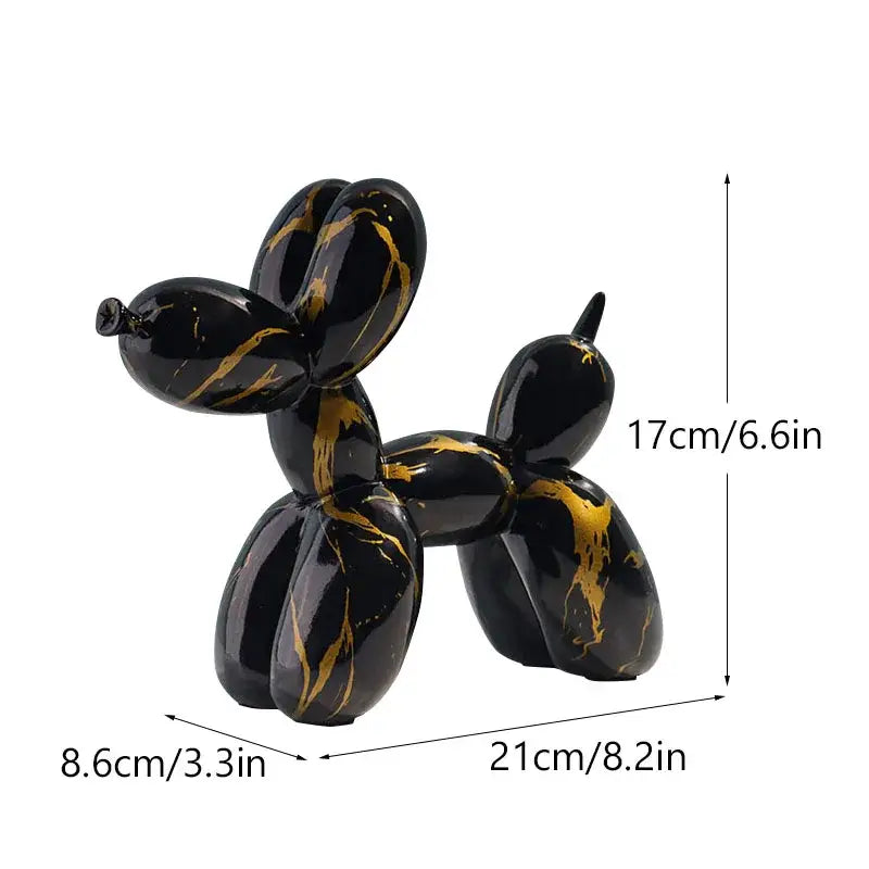 Black and gold marble-patterned balloon dog sculpture ideal for pop art floral living room decor