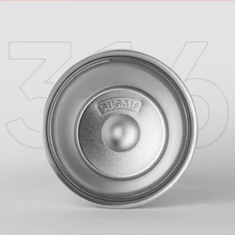 A sleek circular stainless steel lid with polished finish and sus316 marking for a 400ml coffee thermos bottle
