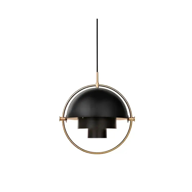 Post modern black matte iron pendant lights with circular brass frame and tiered dome design for dining room decorbites iron pendant
