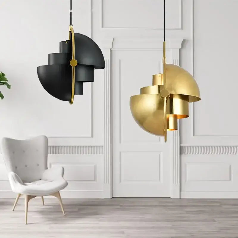Post modern black and gold iron pendant lights with layered flower design for dining room decorbites iron pendant lights