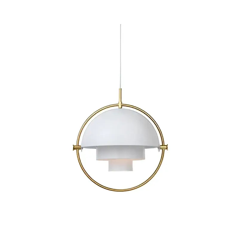Post modern black and gold iron pendant lights with white and brass circular frame and layered dome shade for dining room decorbites iron pendant