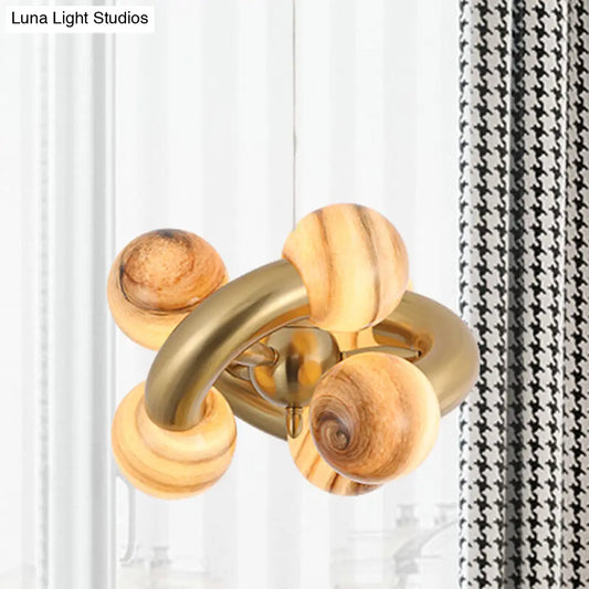 Lámpara de araña esférica de cristal azul/beige posmoderna: Lámpara colgante LED para sala de estar con diseño retorcido de 6 cabezas.