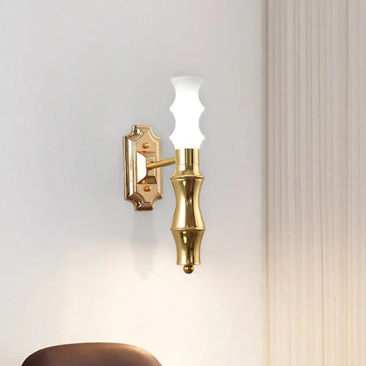 Post-modern brass bamboo wall sconce with gold finish, frosted glass shade, and e27 bulb base for living room lighting