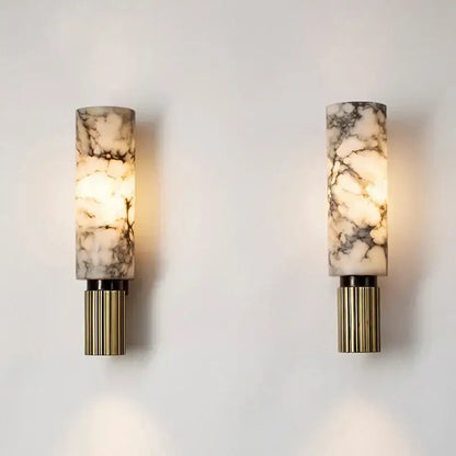 Elegant post-modern wall lamp with brushed brass copper alabaster bases and marble-patterned glass shades for bedroom decorbites copper alabaster wall