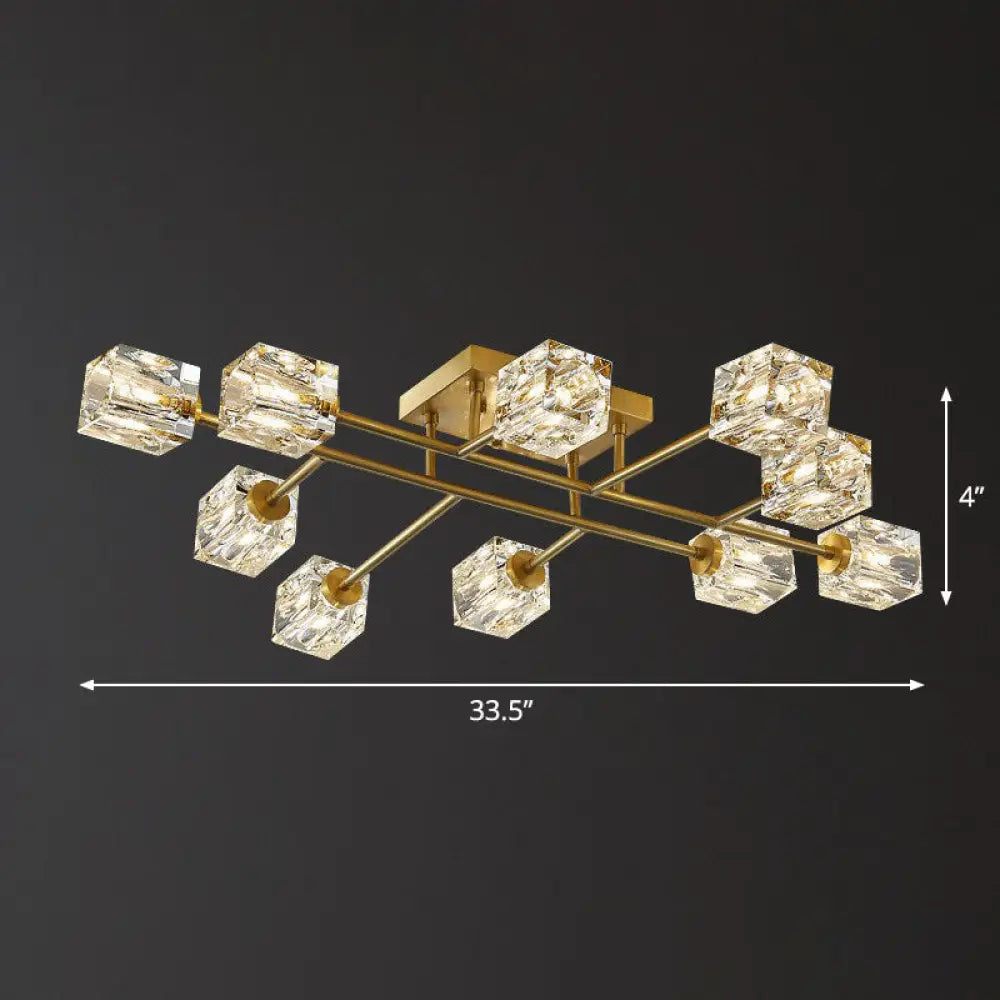 DecorBites™ DecorBites™ Post-Modern Crystal Cube Ceiling Light with Gold Finish