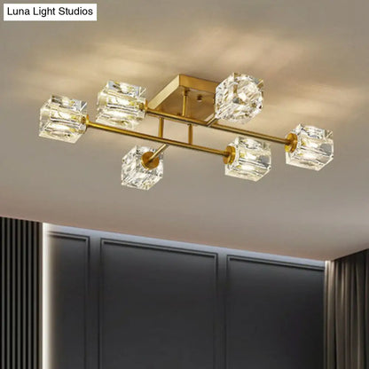 DecorBites™ DecorBites™ Post-Modern Crystal Cube Ceiling Light with Gold Finish