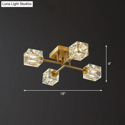 DecorBites™ DecorBites™ Post-Modern Crystal Cube Ceiling Light with Gold Finish