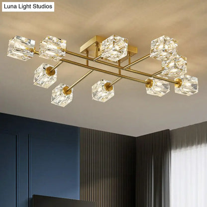 DecorBites™ DecorBites™ Post-Modern Crystal Cube Ceiling Light with Gold Finish