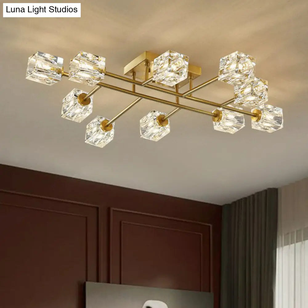 DecorBites™ DecorBites™ Post-Modern Crystal Cube Ceiling Light with Gold Finish