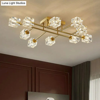 DecorBites™ DecorBites™ Post-Modern Crystal Cube Ceiling Light with Gold Finish