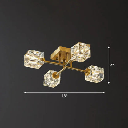 DecorBites™ DecorBites™ Post-Modern Crystal Cube Ceiling Light with Gold Finish