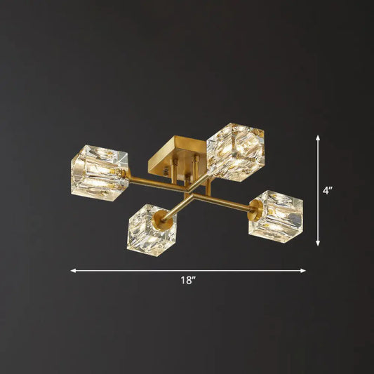 DecorBites™ DecorBites™ Post-Modern Crystal Cube Ceiling Light with Gold Finish