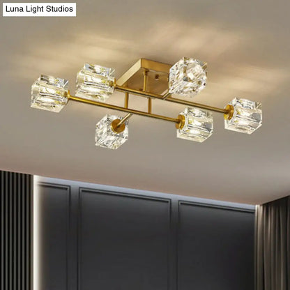 DecorBites™ DecorBites™ Post-Modern Crystal Cube Ceiling Light with Gold Finish