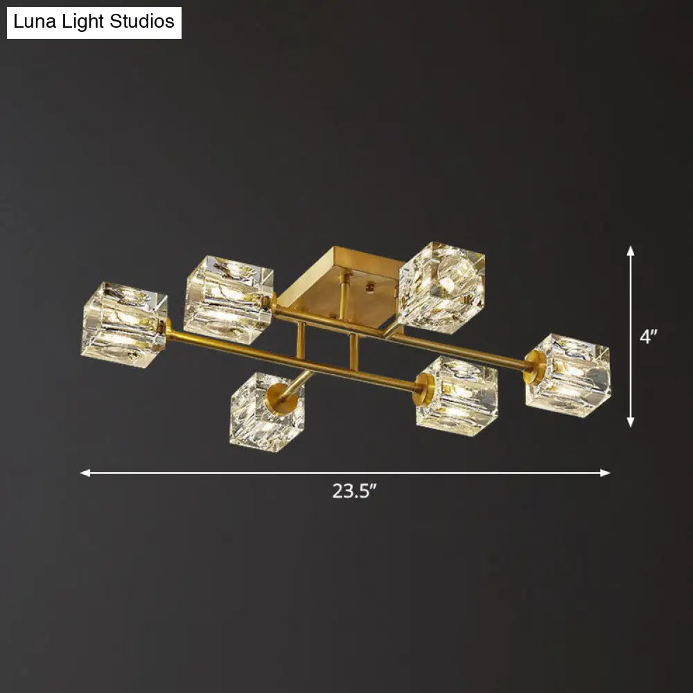 DecorBites™ DecorBites™ Post-Modern Crystal Cube Ceiling Light with Gold Finish