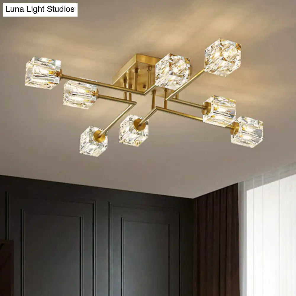DecorBites™ DecorBites™ Post-Modern Crystal Cube Ceiling Light with Gold Finish