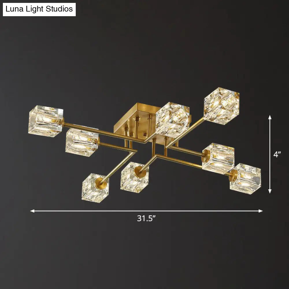 DecorBites™ DecorBites™ Post-Modern Crystal Cube Ceiling Light with Gold Finish