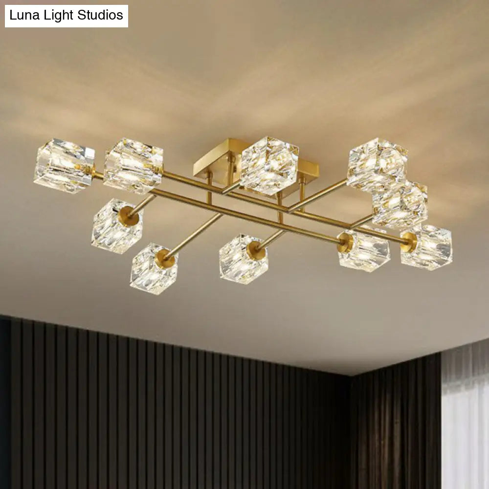 DecorBites™ DecorBites™ Post-Modern Crystal Cube Ceiling Light with Gold Finish