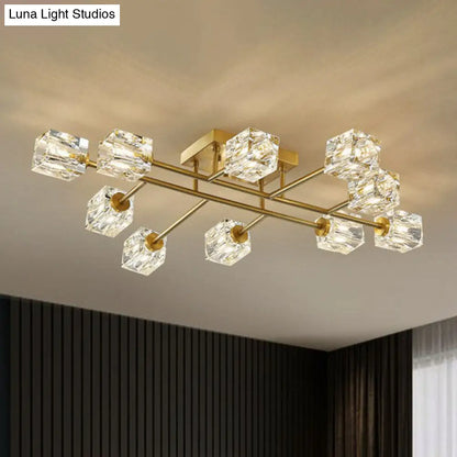 DecorBites™ DecorBites™ Post-Modern Crystal Cube Ceiling Light with Gold Finish
