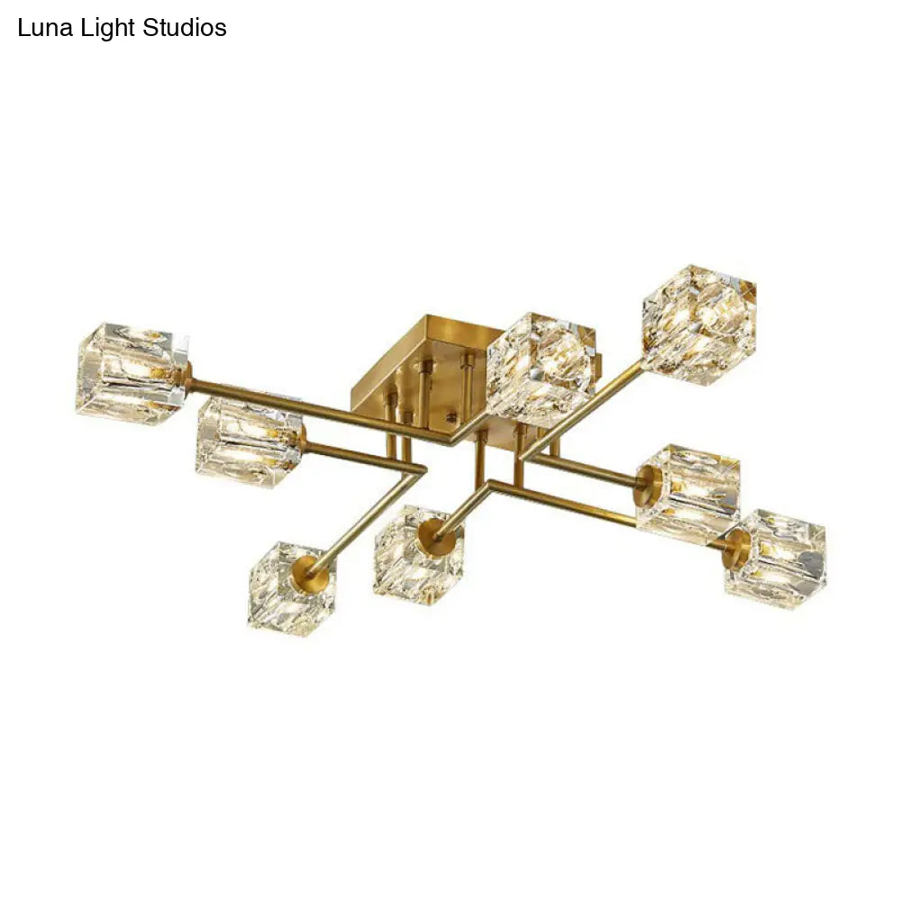 DecorBites™ DecorBites™ Post-Modern Crystal Cube Ceiling Light with Gold Finish