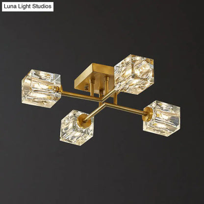 DecorBites™ DecorBites™ Post-Modern Crystal Cube Ceiling Light with Gold Finish