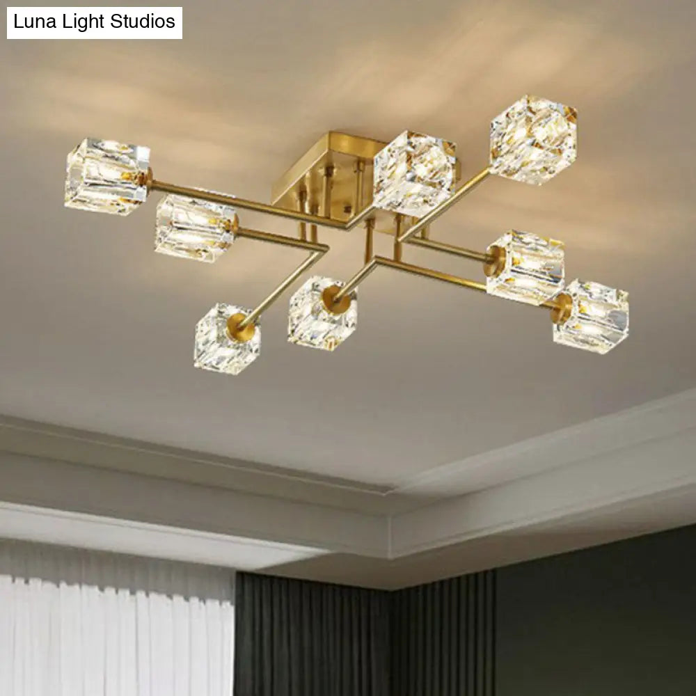 DecorBites™ DecorBites™ Post-Modern Crystal Cube Ceiling Light with Gold Finish