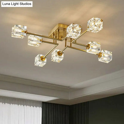 DecorBites™ DecorBites™ Post-Modern Crystal Cube Ceiling Light with Gold Finish