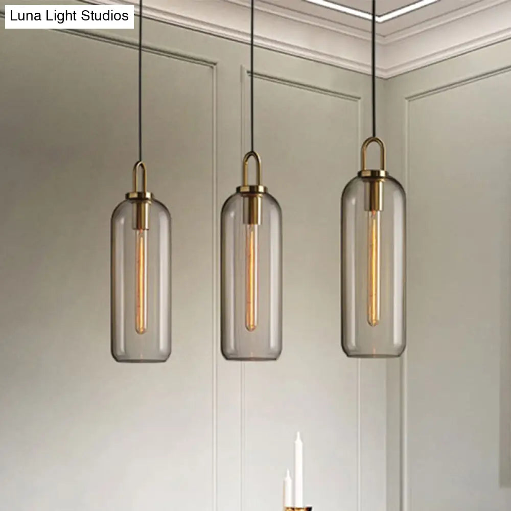 Post-Modern Dining Room Pendant Light with Clear/Smoky Glass Shade - 1 Light, 5"/6" Wide