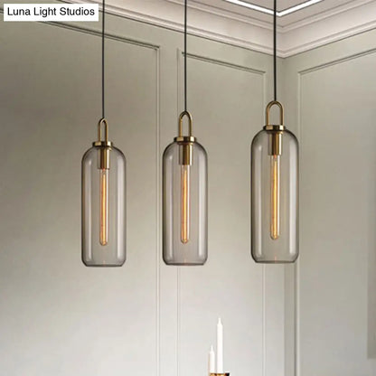 Post-Modern Dining Room Pendant Light with Clear/Smoky Glass Shade - 1 Light, 5"/6" Wide