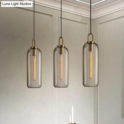 Post-Modern Dining Room Pendant Light with Clear/Smoky Glass Shade - 1 Light, 5"/6" Wide