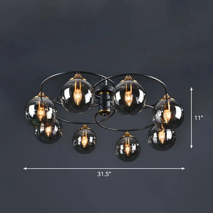 DecorBites™ DecorBites™ Post-Modern Glass Black Semi Flush Chandelier - Stylish Living Room Ceiling Light