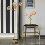 Post-modern gold floor lamp and matching table lamp with decorbites glass bubble ball design for living room use