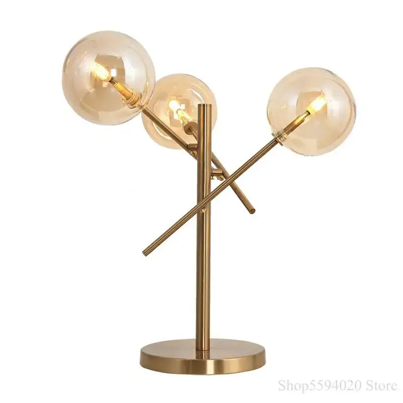 Modern brass floor lamp with three spherical amber glass bubble balls from decorbites for living room decor