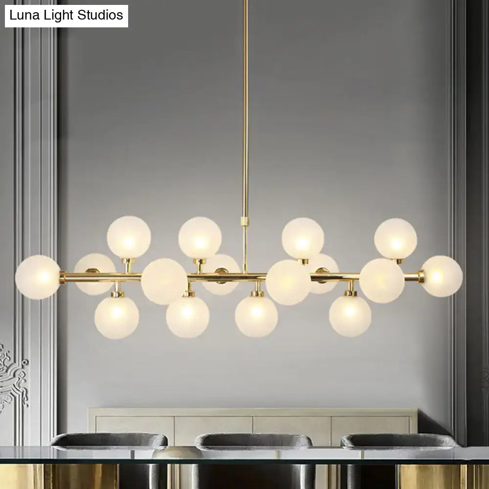 Decorbites 16-light gold linear island chandelier with frosted glass globes post modern light fixture