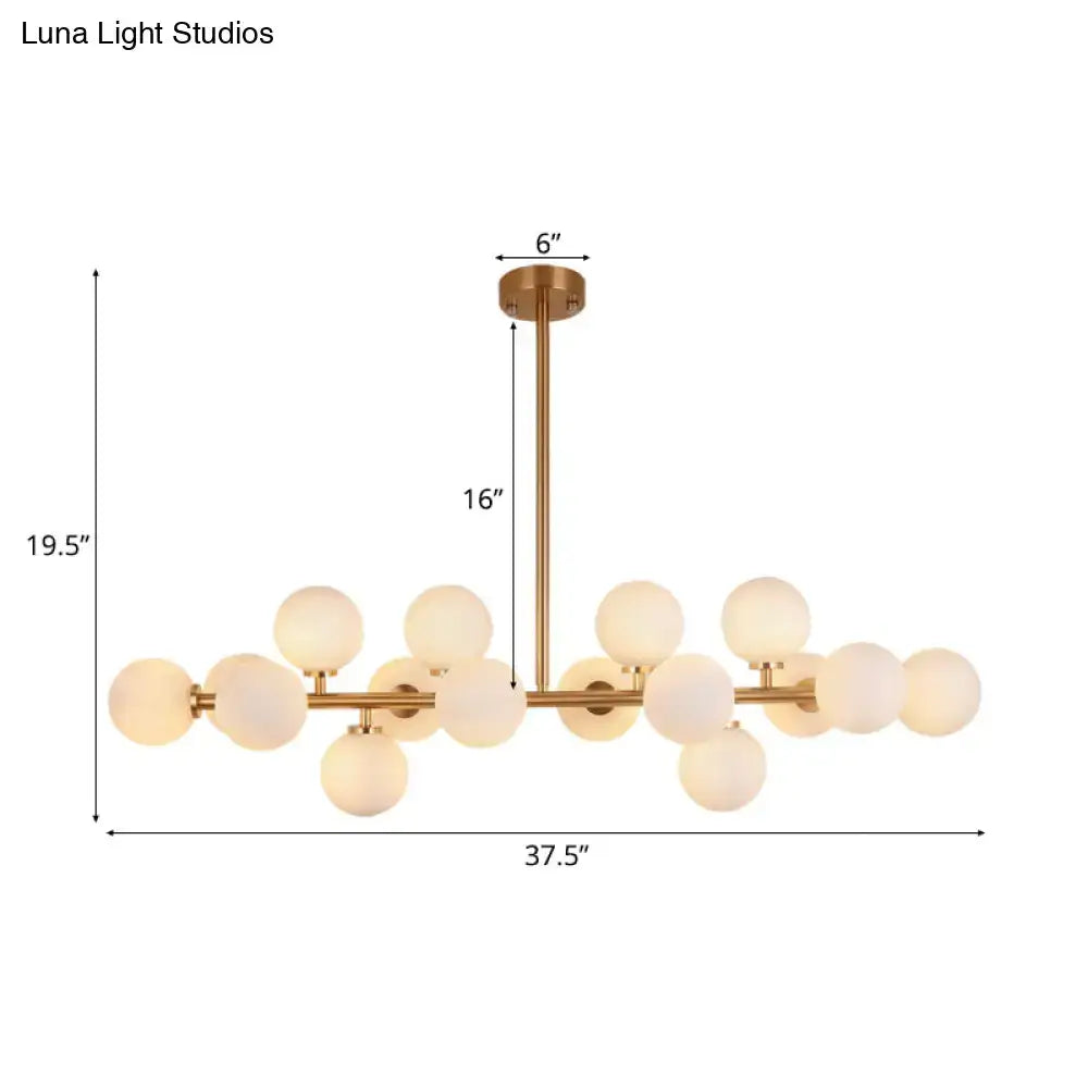 Decorbites™ 16-light gold linear island chandelier with frosted glass globes post modern light fixture