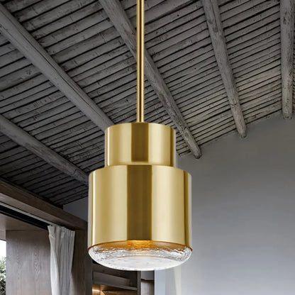 Post Modern Iron 1-Light Cylinder Pendant Ceiling Light in Gold/Bronze for Living Room