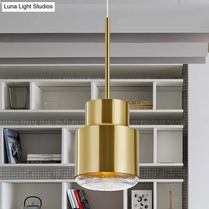 Post Modern Iron 1-Light Cylinder Pendant Ceiling Light in Gold/Bronze for Living Room