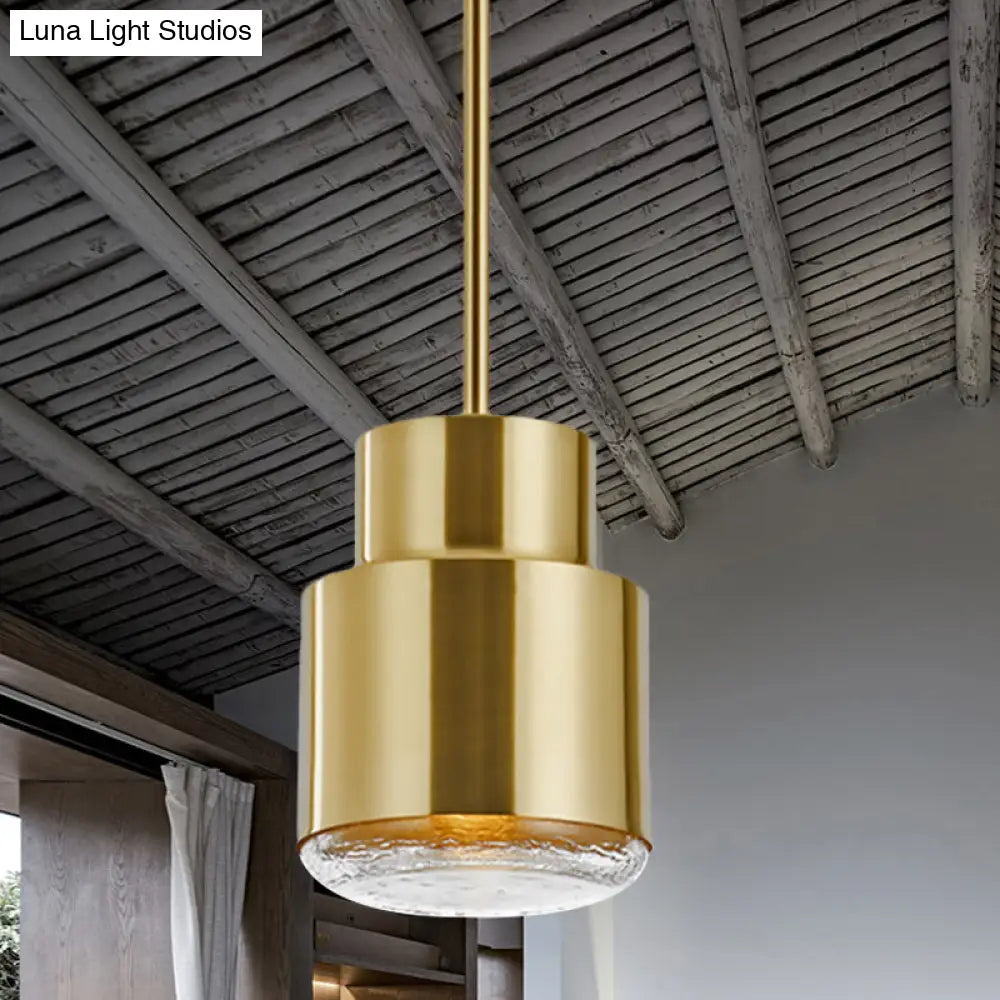 Post Modern Iron 1-Light Cylinder Pendant Ceiling Light in Gold/Bronze for Living Room