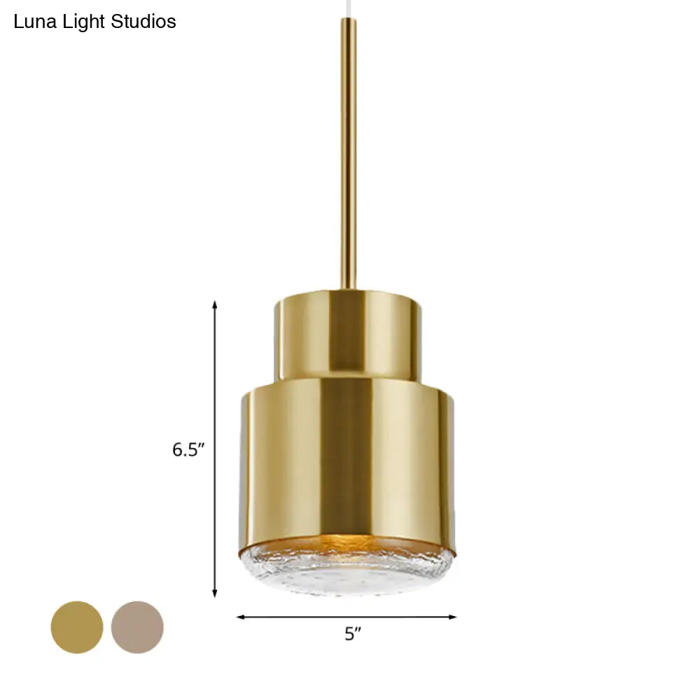 Post Modern Iron 1-Light Cylinder Pendant Ceiling Light in Gold/Bronze for Living Room