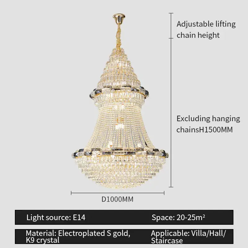 Post-modern luxury crystal chandelier with tiered k9 crystal and electroplated gold for villa or staircase decorbites light luxury